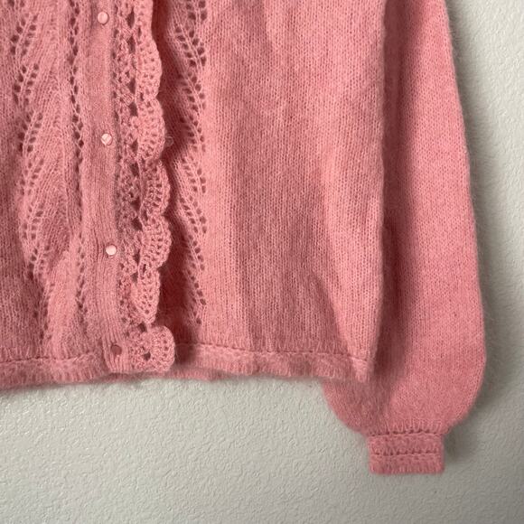 Sezane Cardigan Sweater Womens Small Pink Angie Mohair Wool Knit Crochet Preppy - Picture 6 of 11